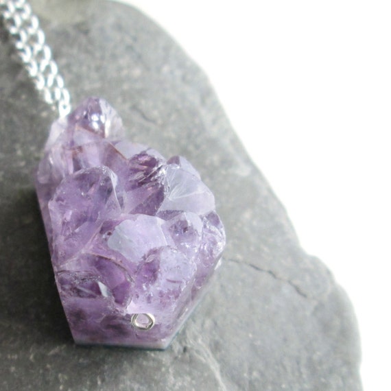 Large Raw Amethyst Necklace Rough Crystal Stone Jewelry