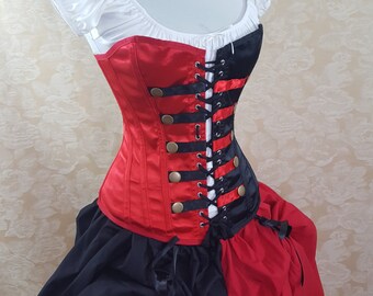 Red And Black Steampunk Harley Quinn/Queen Of Hearts Inspired corset-to fit 31-34" natural waist
