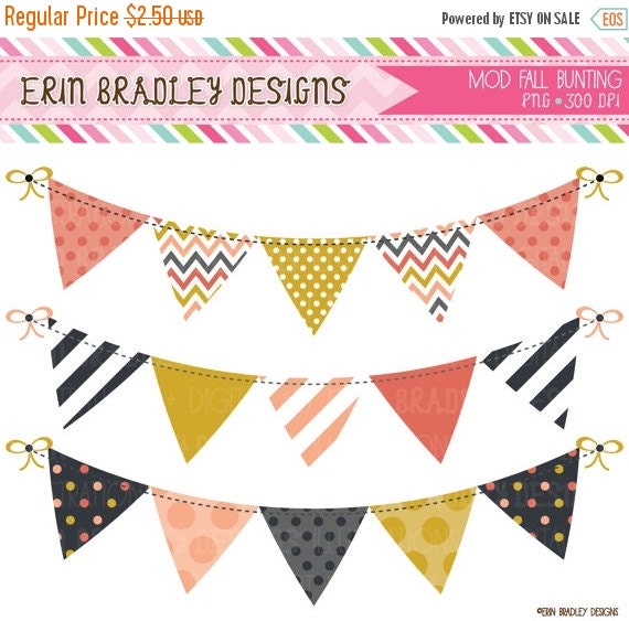 SALE Mod Fall Bunting Clipart Clip Art by ErinBradleyDesigns