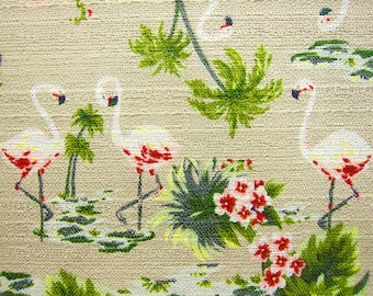 Animal Print Fabric - Japanese Fabric Textured Cotton - Flamingos on Khaki - Fat Quarter