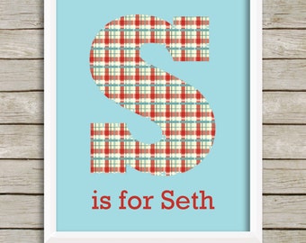 Personalized Nursery Wall Art, Baby Boy Nursery, Nursery Decor, Personalized Baby, Kids Wall Art, Nursery Monogram, Blue Red Nursery Art