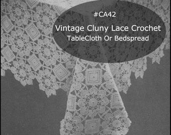 Antique Cluny Lace Filet Crochet Bedspread Or Tablecloth Pattern Antique Cluny Lace Pattern CA42-PDF FILE- Pattern Available Mailed-INQUIRE
