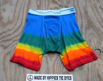 Wading through Rainbows Tie Dye Men's Underwear (Fruit of the Loom Boxer Briefs Size M) (One of a Kind)