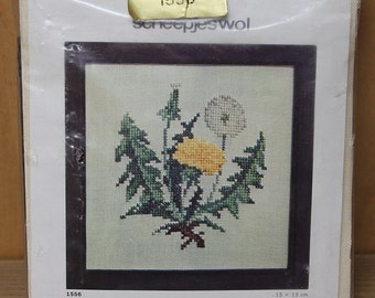 cross stitch dandelion,Scheepjeswol,#1556,13cmX13cm crossstitch,chart&linen piece,dandelion cross stitch,dandelion,flower,cushion,frame