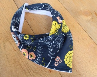 Navy Floral Bandana Bib / Bibdana / Drool Bib for Baby Girl