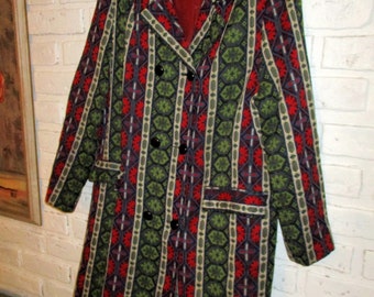 Vintage Women's Brocade Tapestry Midi Coat Festival Boho Jacket