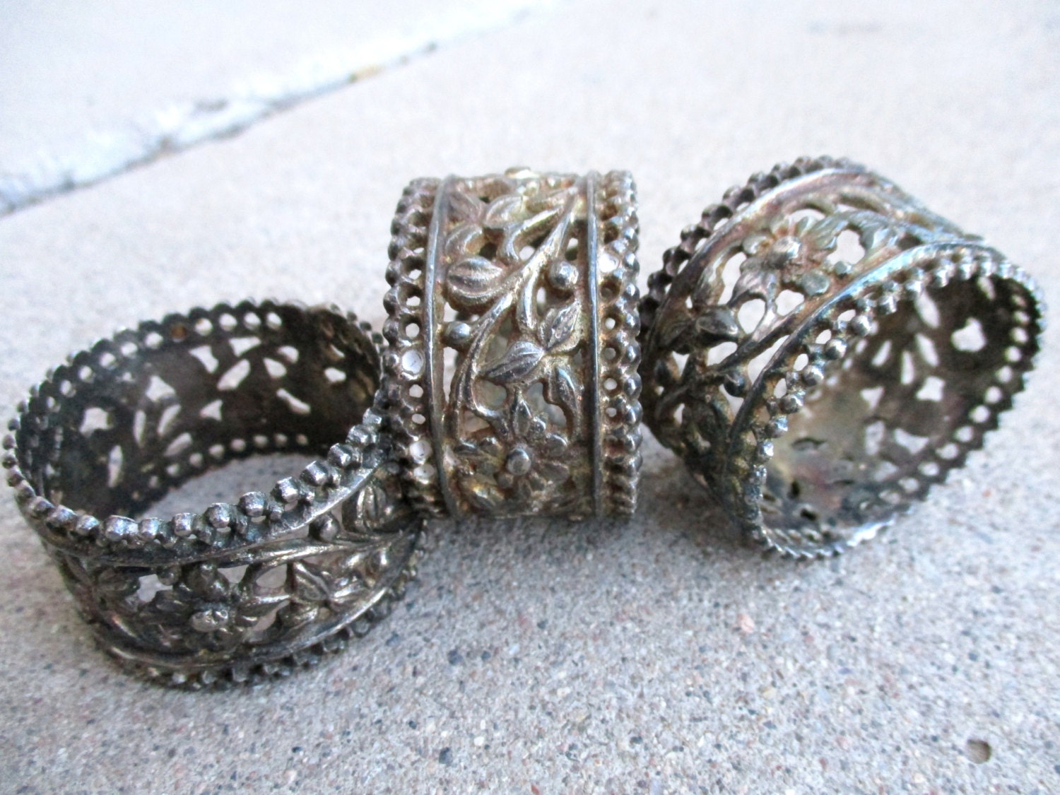 Vintage Silver Plate Napkin Rings Set of 3 Floral Design