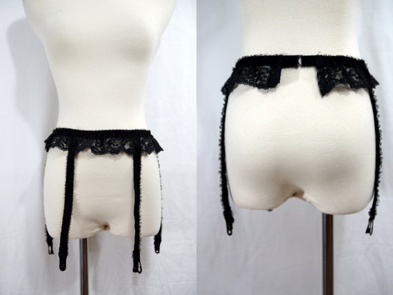 1970s Black Lace Garter Belt Suspenders Stockings Holder