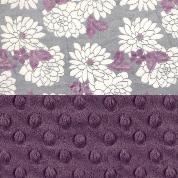 Flower Minky Baby Lovey Mini Blanket, Personalized Baby Blanket Girl - Violet Purple Gray Mar Bella // Baby Shower Gift