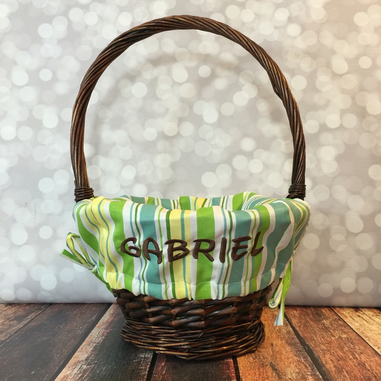 Brown Wicker Easter Basket Striped Liner Basket for Boys