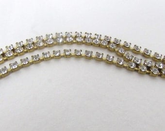 Vintage Rhinestone Chain Clear Swarovski Crystal Brass Prong Setting 2.5mm chn0181 (1 foot)