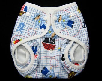 Gussetted One Size Diaper Cover PIrate PUL Front Snap Fitted Cloth Diaper Cover for Boy Pul Foe Nappy Cover Prefold Diaper Cover