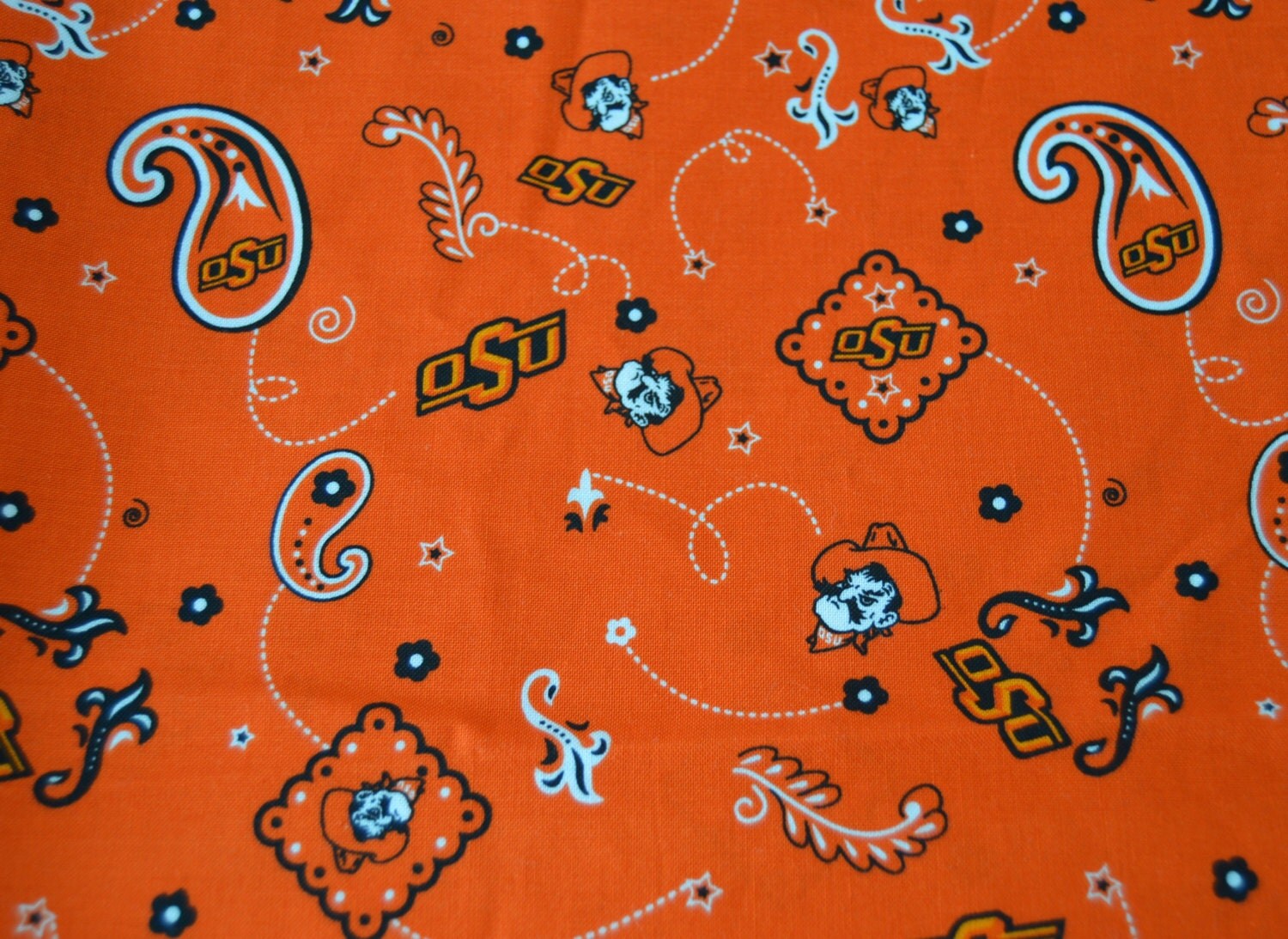 oklahoma state university orange paisley cotton fabric