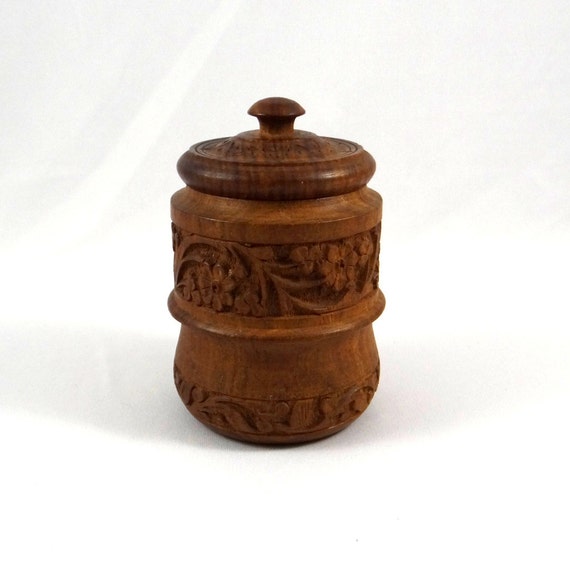 Vintage Hand Carved Wood Jar with Lid. Tobacco Humidor