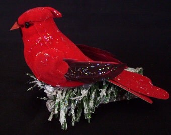 red cardinal ornament, tree ornament bird clip on