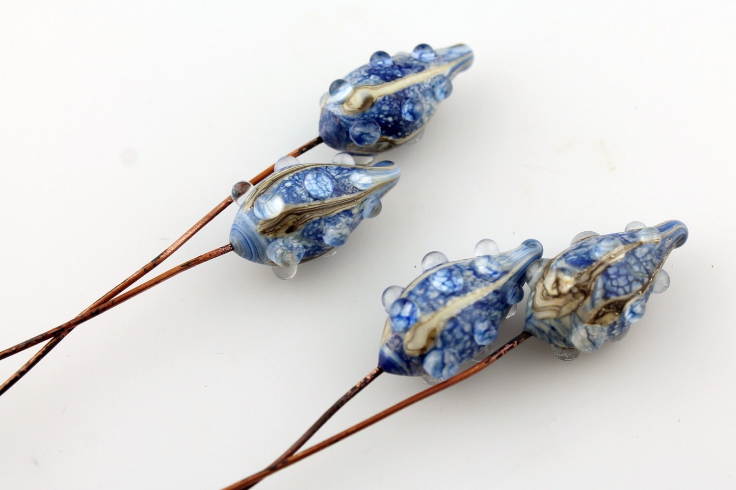 Lampwork Glass Bead Head Pins Headpin Denim Blue Rustic Pod on