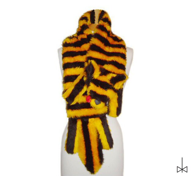 Fun Fox Stole faux fur yellow black stripe by TheVelvetVillage