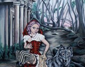 steampunk little red riding hood and the wolf fine art print