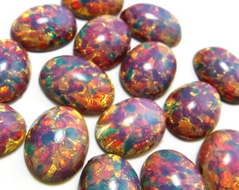 Pink Opal Cabochon 4 pcs vintage glass Harlequin 18x13mm pink Fire Opal S-15-R