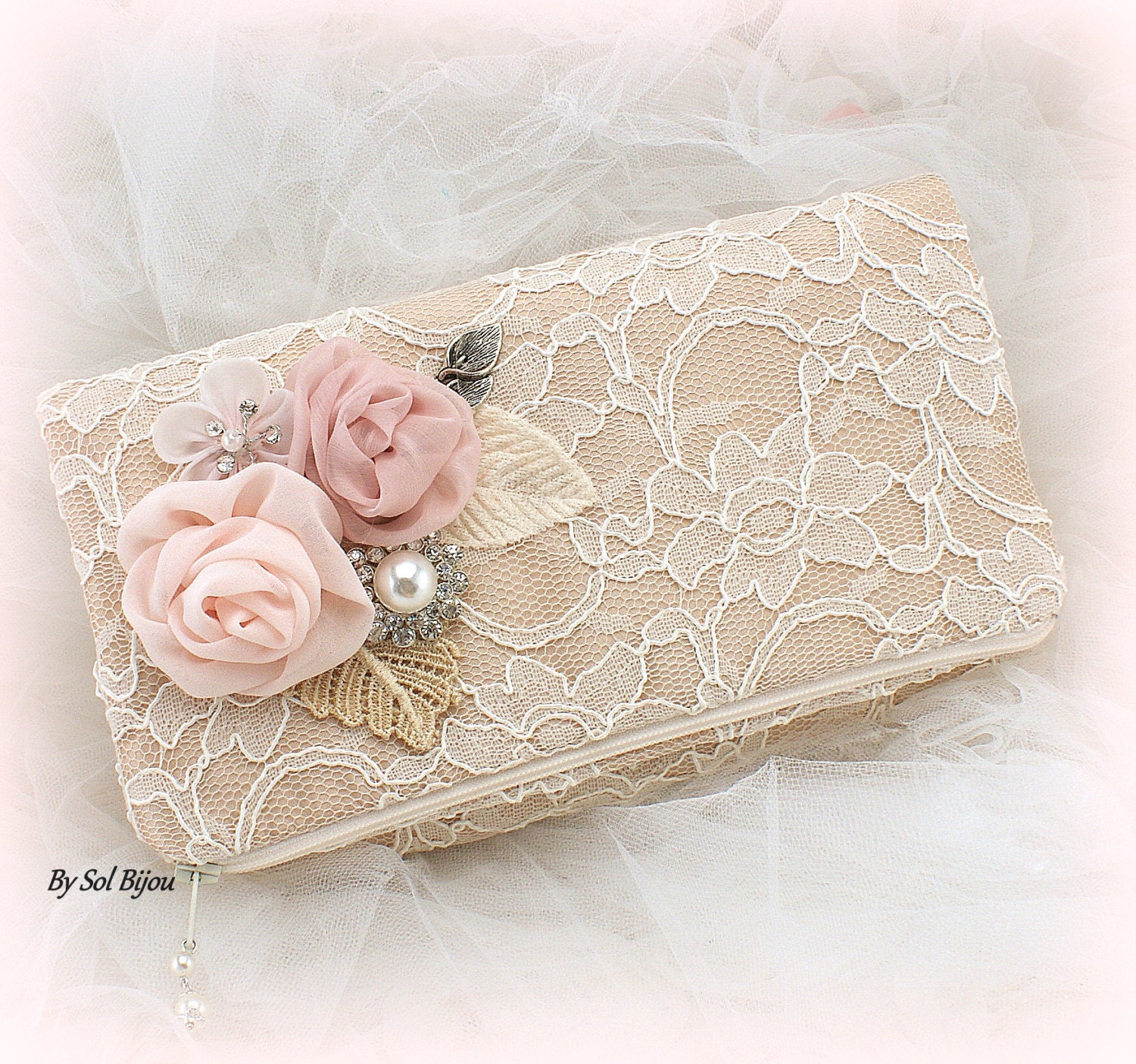 Clutch Lace ClutchChampagne Tan Beige Ivory Blush