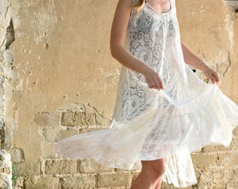 Ivory white lace midi dress, romantic dress, wedding dress, prom dress, plus size party dress - sexy lace dress