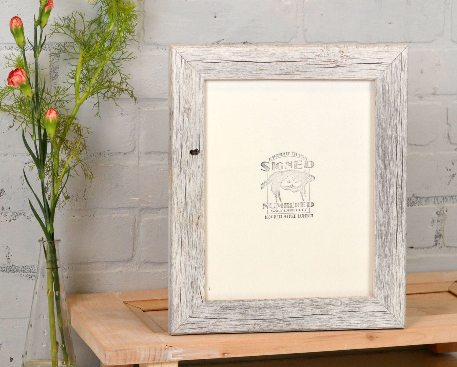 8x10 Rustic White Washed Reclaimed Cedar Picture Frame IN