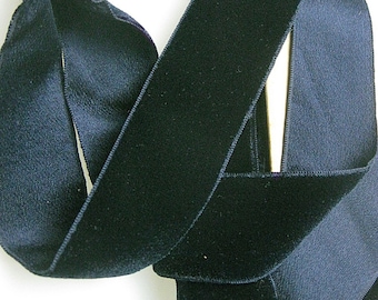 Vintage 30s Rayon cotton velvet ribbon midnight blue 1-9/16 inch wide P054