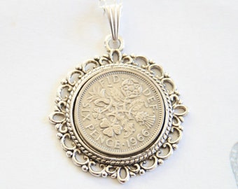 51st birthday gift for women. 1966 birthday gift. Sixpence necklace. 1966 jewelry gift. 51st birthday ideas.