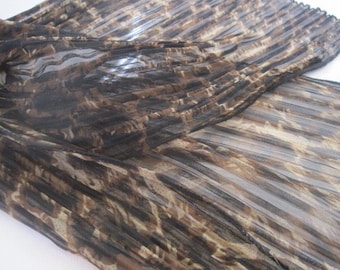 Leopard Accordian Scarf in Black Brown and Tan Crinkle Pleat Oblong