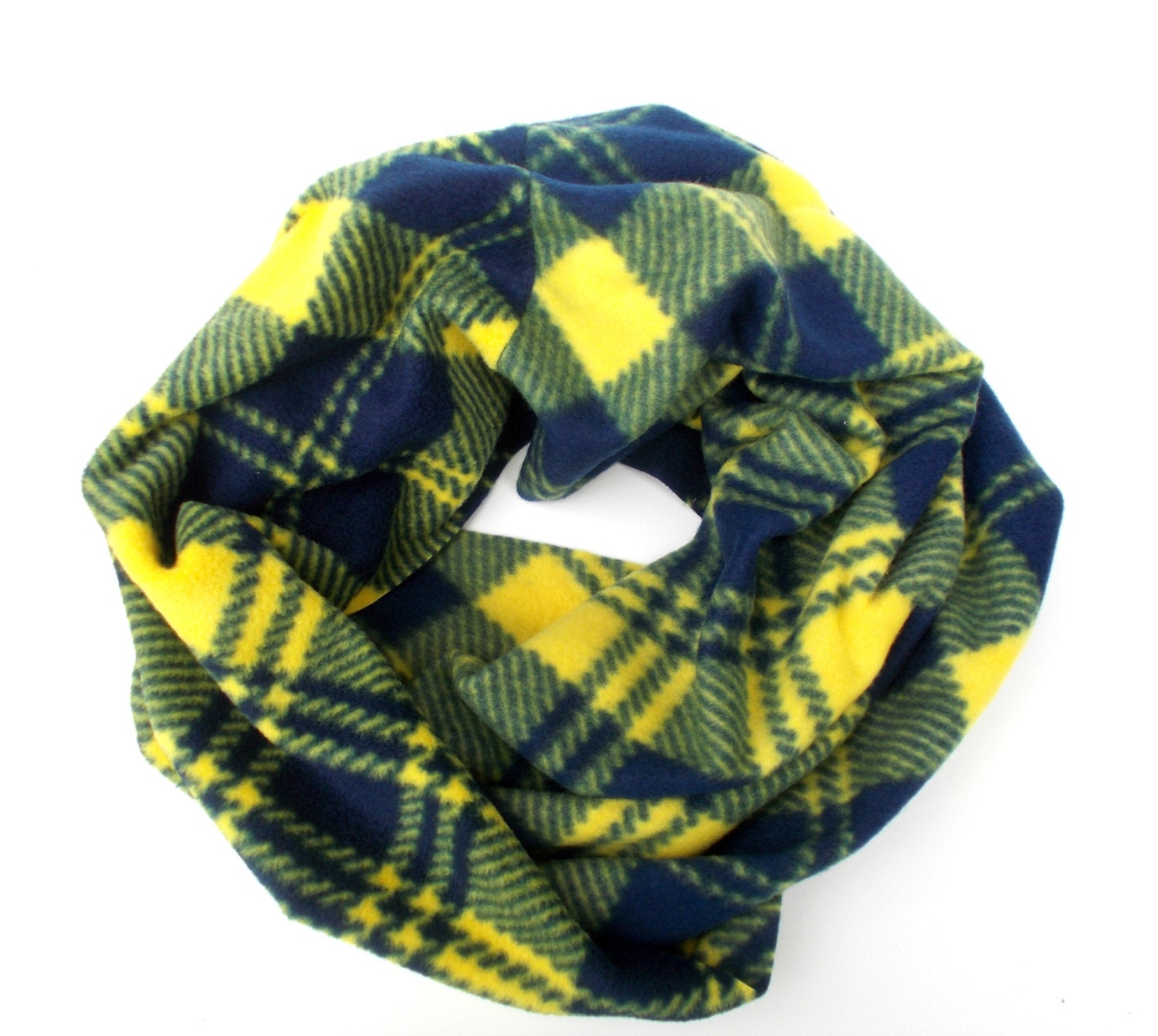 Fleece Scarf Blue and Yellow Scarf Plaid Scarf Infinity