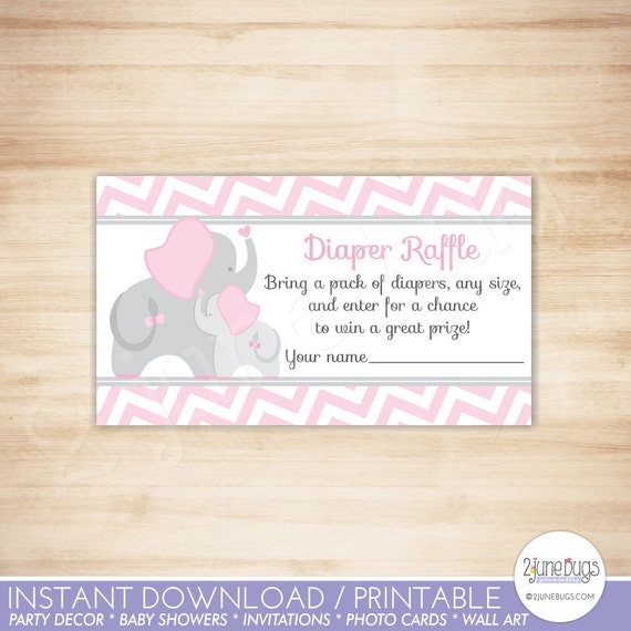 pink chevron elephant diaper raffle tickets baby girl shower game