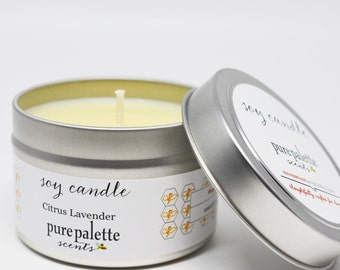 Citrus Lavender Essential Oil Soy Candle in 4 Oz. Travel Tin