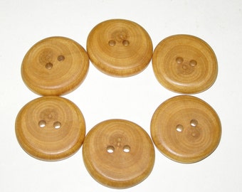 6 Handmade apple wood buttons, accessories (1,26" diameter x 0,24" thick)