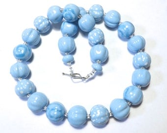 Blue and White Beaded Necklace, Statement Necklace, Kazuri Bead Necklace, Fair Trade