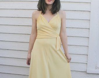 Yellow Disco Dress 70s Vintage Halter Retro Party XS Light