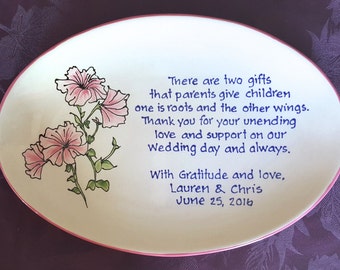 Wedding Gift for Parents Plate - Thank you Mom and Dad - Parents gift Petunia
