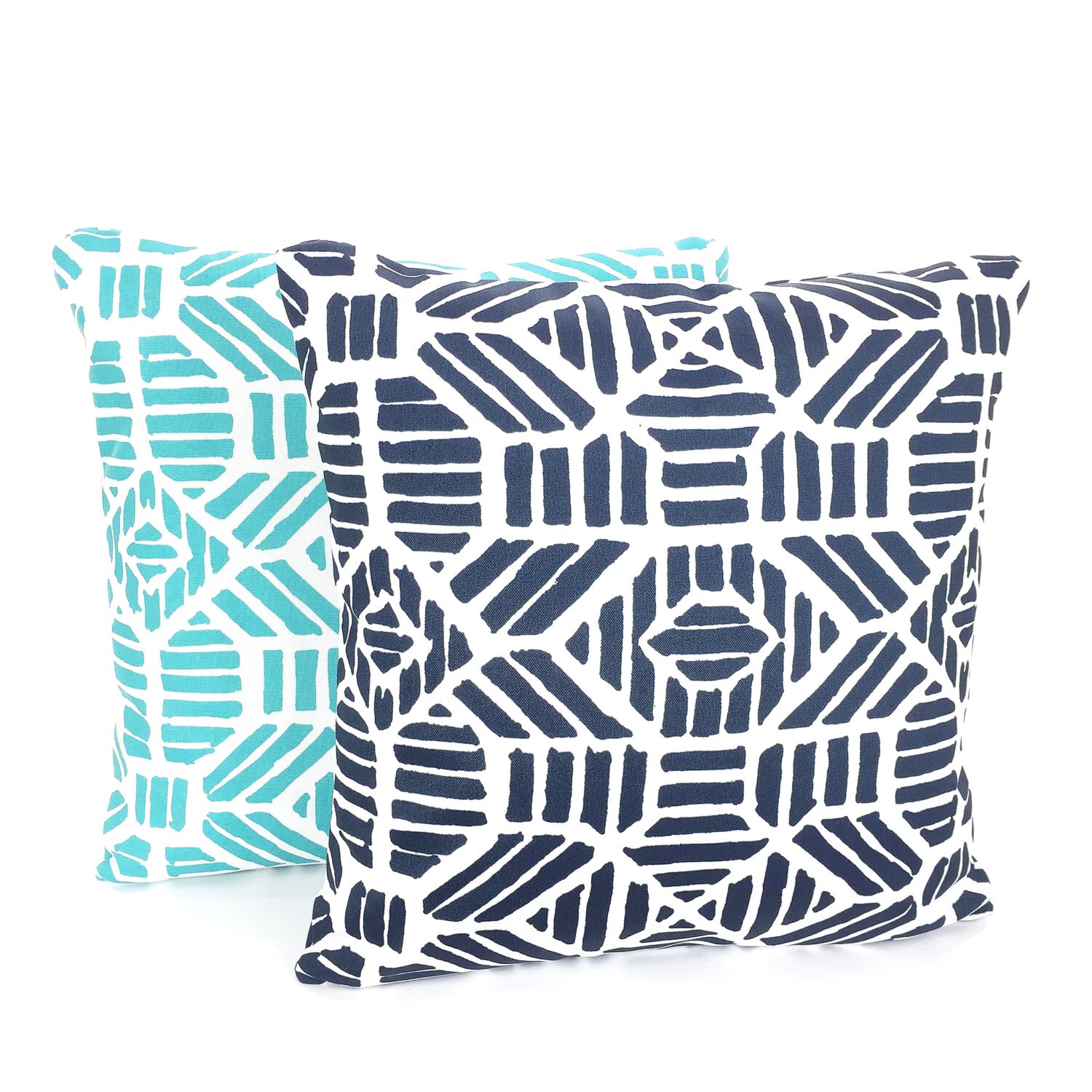 OUTDOOR Aqua Navy Pillow Covers Beach Decor Nautical