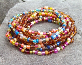 Stretch Stack Beaded Festival Bracelets, Colorful beaded bracelets, Boho, Hippie, 9 Stack bracelet set