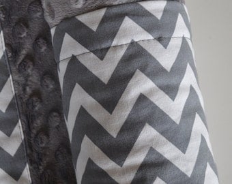 Gender Neutral Baby Infant Minky XLARGE Snuggle Blanket, Grey Chevron and Grey Minky