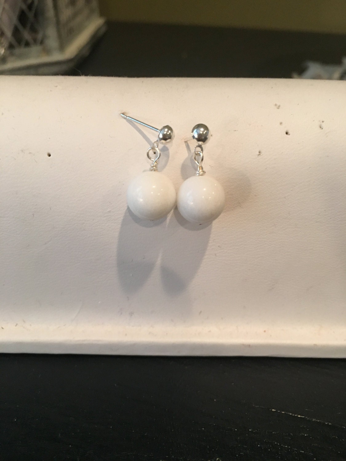 White Beaded Earrings for Beth