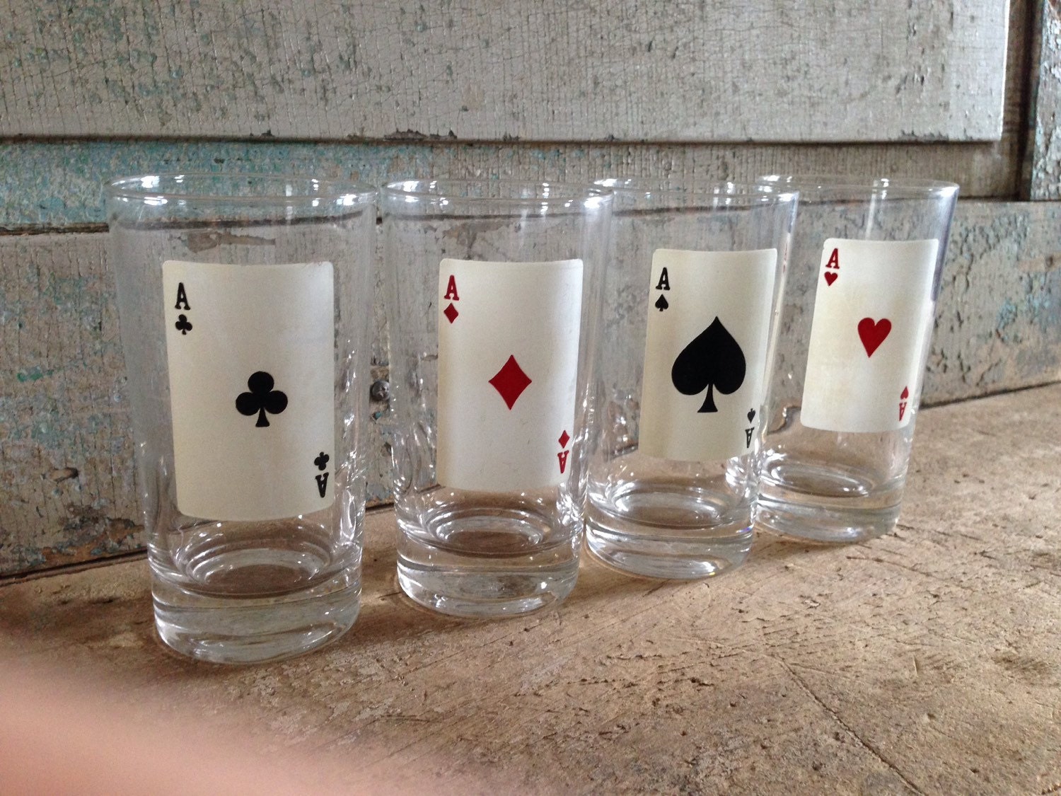 Set of 4 Federal Glass Playing Card Drinking by turquoiserollerset