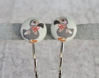 Dapper Dodos Fabric Button Bobby Pin Pair