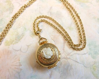 Vintage Romantic Locket Necklace,Photo Necklace,Upcycled Photo Locket,Rose Locket Necklace