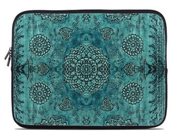 Boho laptop case, boho laptop sleeve, teal bohemian laptop cover, to fit 10, 13, 15, 17 inch