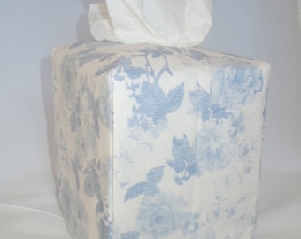 Ready To Ship - Large Pale Blue Roses- Fabric Tissue Box Cover