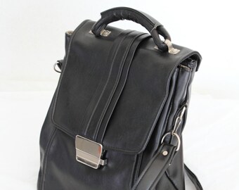 9-5, Vintage, 1970s Black Leather Satchel Handbag from Paris