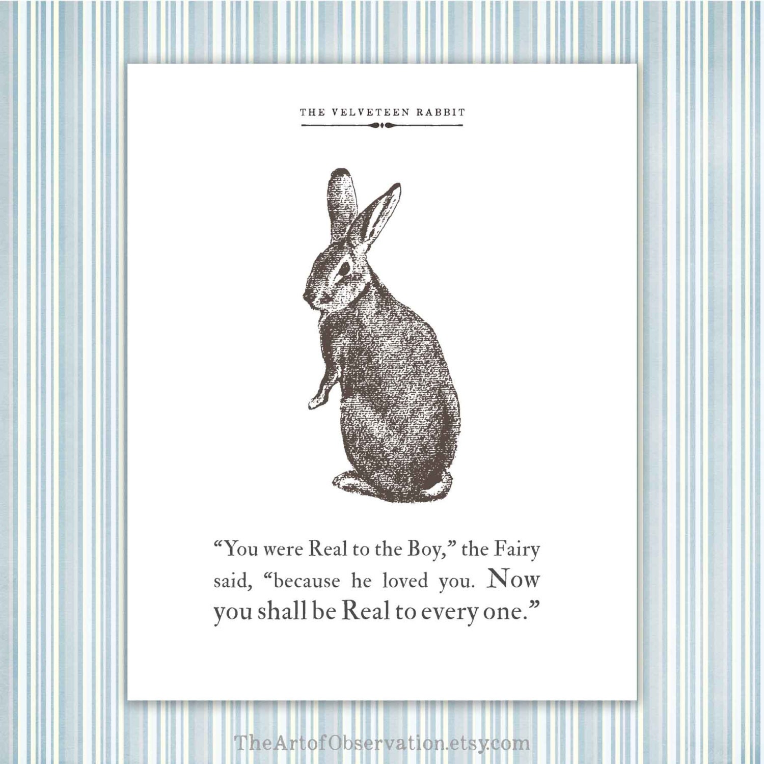 Velveteen Rabbit Quote Print vintage illustration real