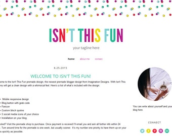 Premade Blogger Template - Simple & Clean Blog Design - Blogspot Template - Fun and colorful blog design - Isn't This Fun
