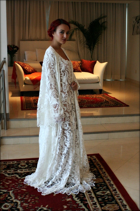 One Left Embroidered Lace Bridal Robe Wedding Robe Lined