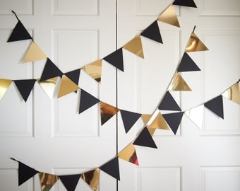 Bunting Banner for Black and Gold Party Decor. Handcrafted in 2-3 Business Days. Pennant Banner. Photo Backdrop.